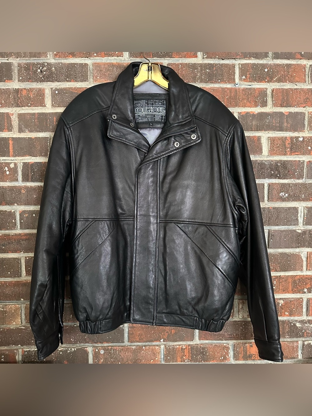 Men's Vintage Black Leather Collezione Bomber Jacket